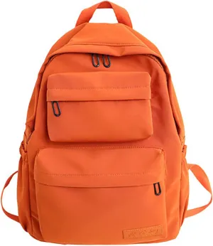 Simple Casual Solid Color Lightweight Travel College Backpack Fits 14 Inch Laptop (Orange)