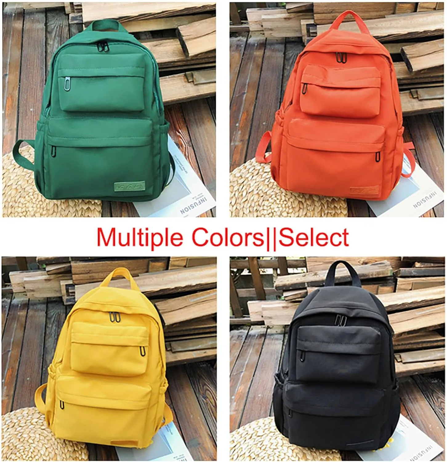 Simple Casual Solid Color Lightweight Travel College Backpack Fits 14 Inch Laptop (Orange)