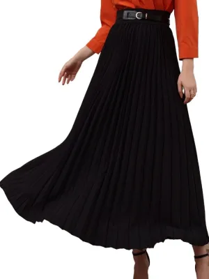 Skirts for Women Trendy Summer 2023 Black Elegant High Waist Belted Pleated Skirt Long Skirt