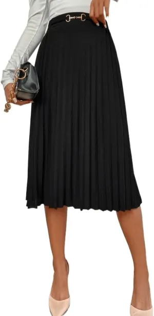 Skirts for Women Trendy Summer 2023 Black Elegant High Waist Pleated Midi Skirt Long Skirt