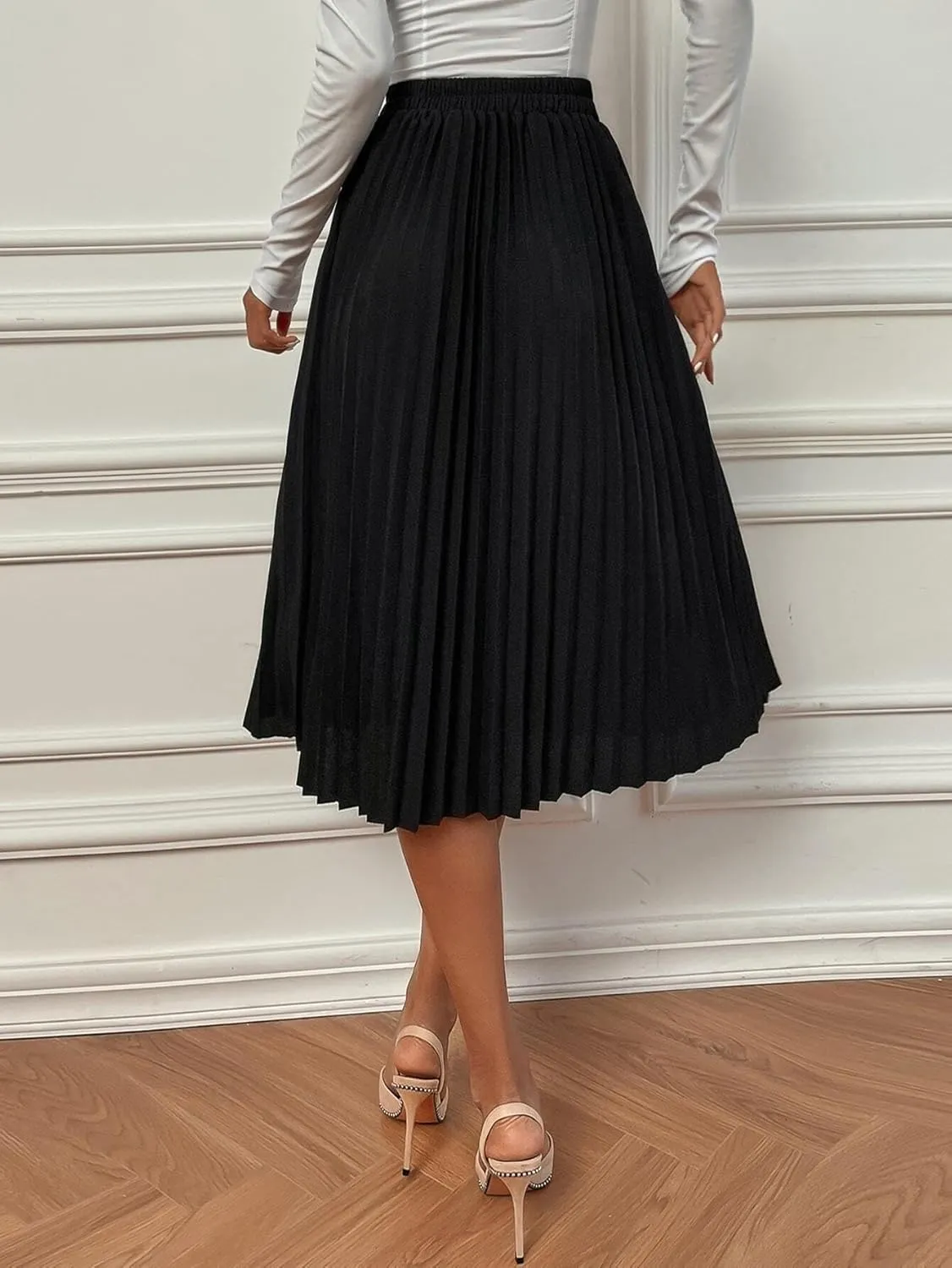 Skirts for Women Trendy Summer 2023 Black Elegant High Waist Pleated Midi Skirt Long Skirt
