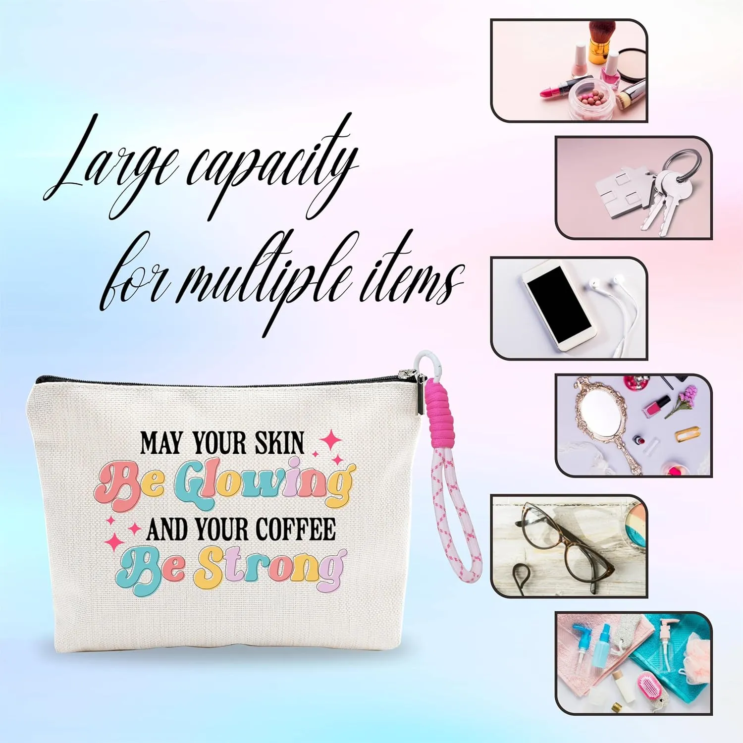 Small Makeup Bag For Women,Cosmetic Bag With Pink Hand Strap,Skin Care Bag,Toiletry Bag,Travel Pouch,Gift For Friends Sister colleague,Makeup Bag Organizer,Women Essentials-A24