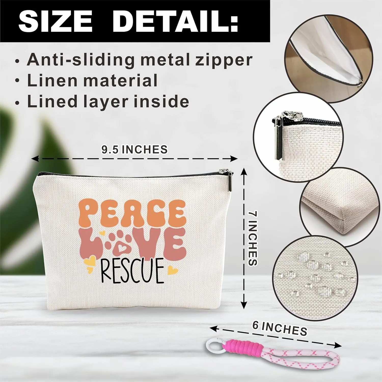 Small Makeup Bag With Pink Hand Strap,Peace Love Rescue,Cat Gifts For Girls,Toiletry Bag,Travel Cosmetic Bag,Birthday Present,Women Essentials & Accessories-A14