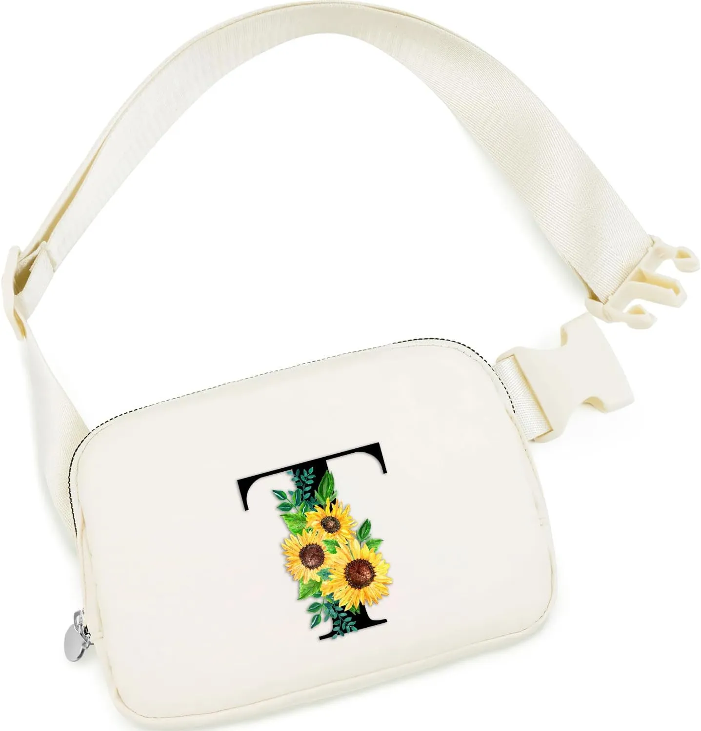 Small Waist Fanny Pack Belt Bag with Initial Letter Belt Bag Patch Adjustable Strap for Women Girls Running Traveling, Cute Mini Crossbody Bag Travel Purse Trendy Valentines New Year Gift|Cream T