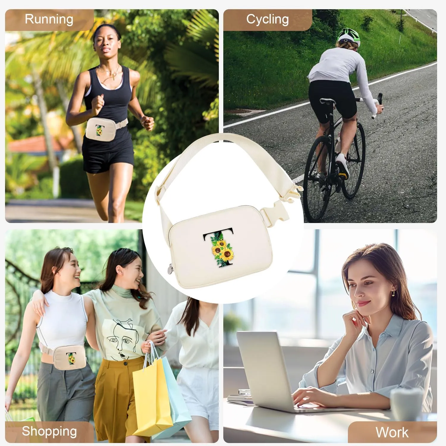 Small Waist Fanny Pack Belt Bag with Initial Letter Belt Bag Patch Adjustable Strap for Women Girls Running Traveling, Cute Mini Crossbody Bag Travel Purse Trendy Valentines New Year Gift|Cream T