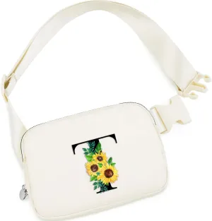Small Waist Fanny Pack Belt Bag with Initial Letter Belt Bag Patch Adjustable Strap for Women Girls Running Traveling, Cute Mini Crossbody Bag Travel Purse Trendy Valentines New Year Gift|Cream T