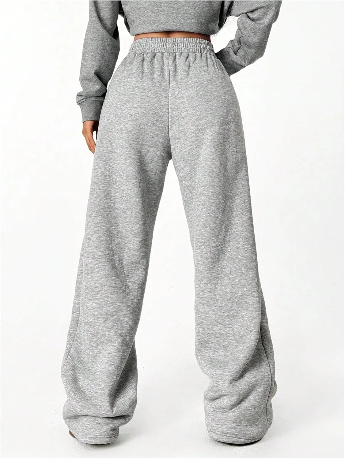 SOLY HUX Women's Elastic High Waisted Sweatpants Wide Leg Baggy Fleece Lined Pants with Pockets