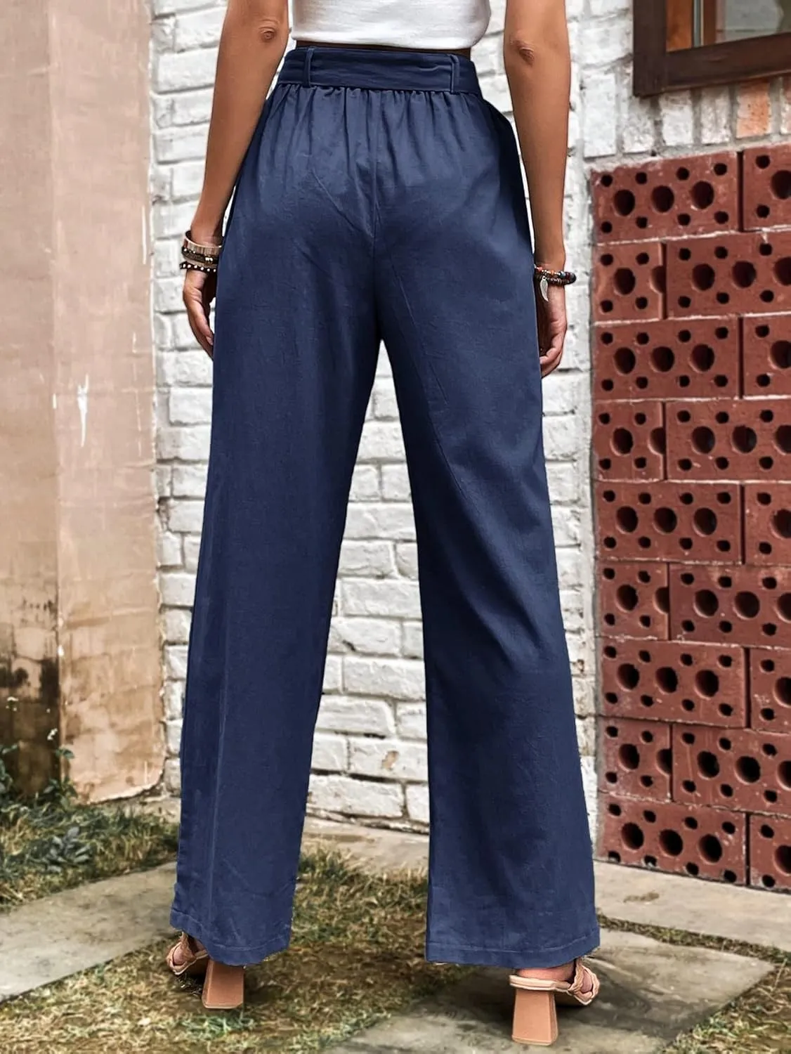 SOLY HUX Women's High Waisted Wide Leg Belted Long Pants Casual Trousers