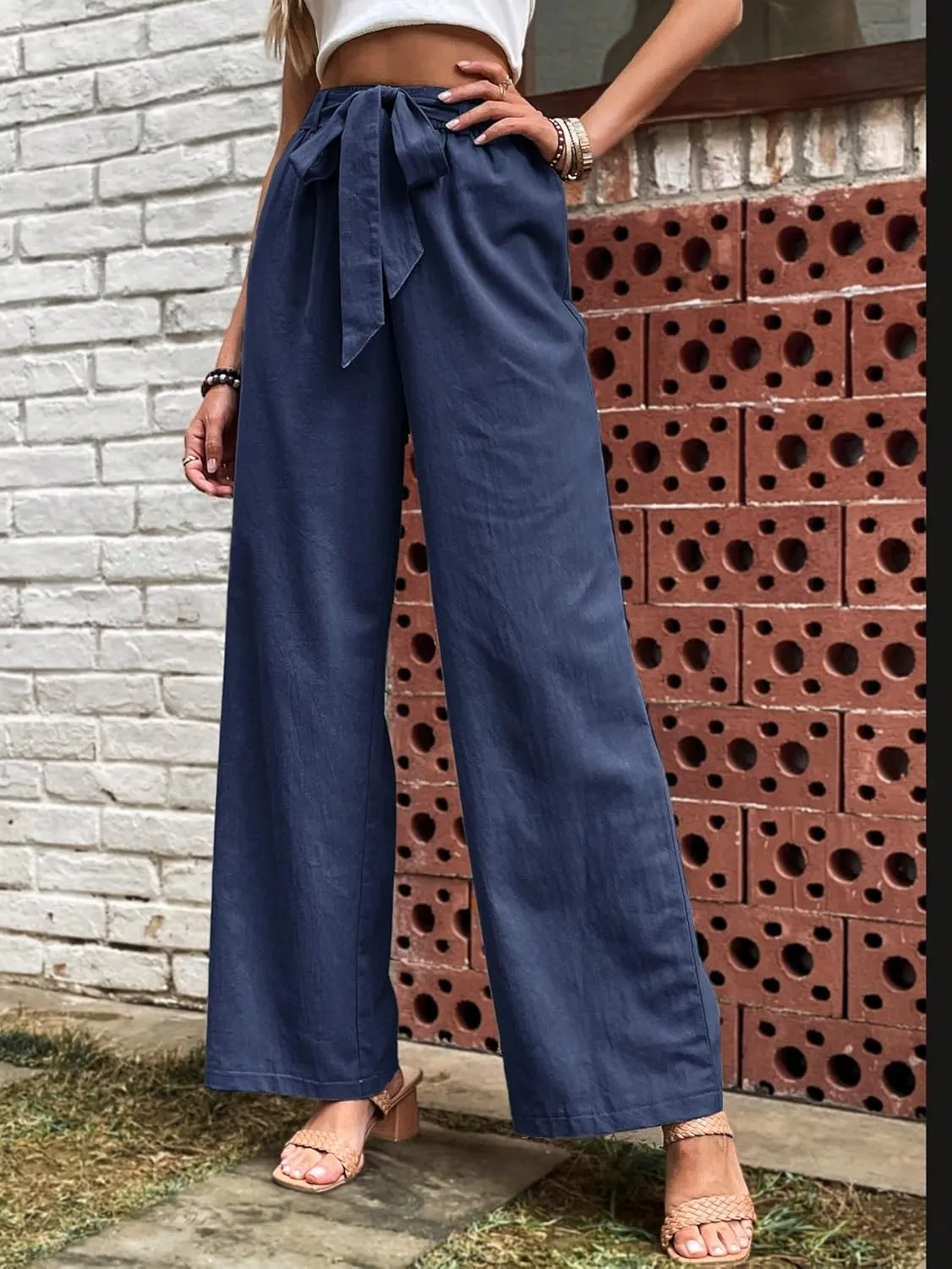 SOLY HUX Women's High Waisted Wide Leg Belted Long Pants Casual Trousers
