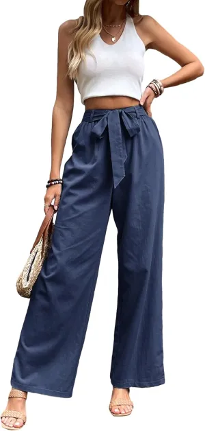 SOLY HUX Women's High Waisted Wide Leg Belted Long Pants Casual Trousers