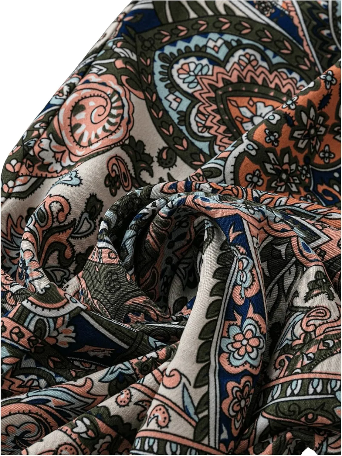 SOLY HUX Women's Plus Size Paisley Pants Elastic Waist Wide Leg Trousers Boho Vacation Pants