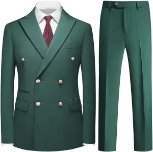 Suit for Men Solid Double Breasted 2 Piece Tuxedo Set Regular Fit Peak Lapels Jacket and Pants