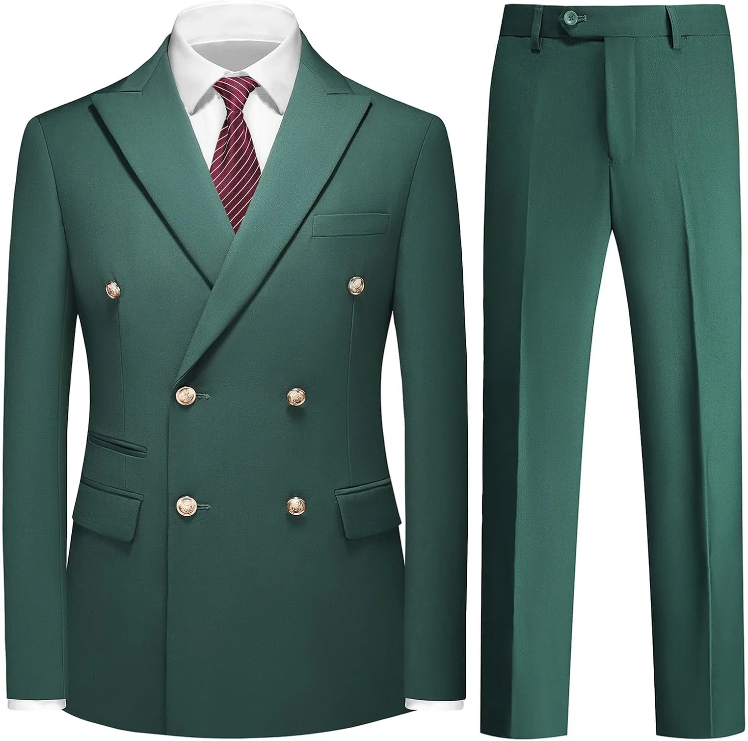 Suit for Men Solid Double Breasted 2 Piece Tuxedo Set Regular Fit Peak Lapels Jacket and Pants