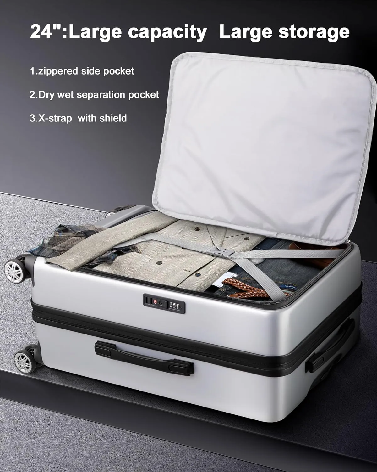 Suitour Luggage sets 2 pieceExpandable PC Hard Shell Luggage Sets 20" Carry-On 24" Checkd Suitcase Set