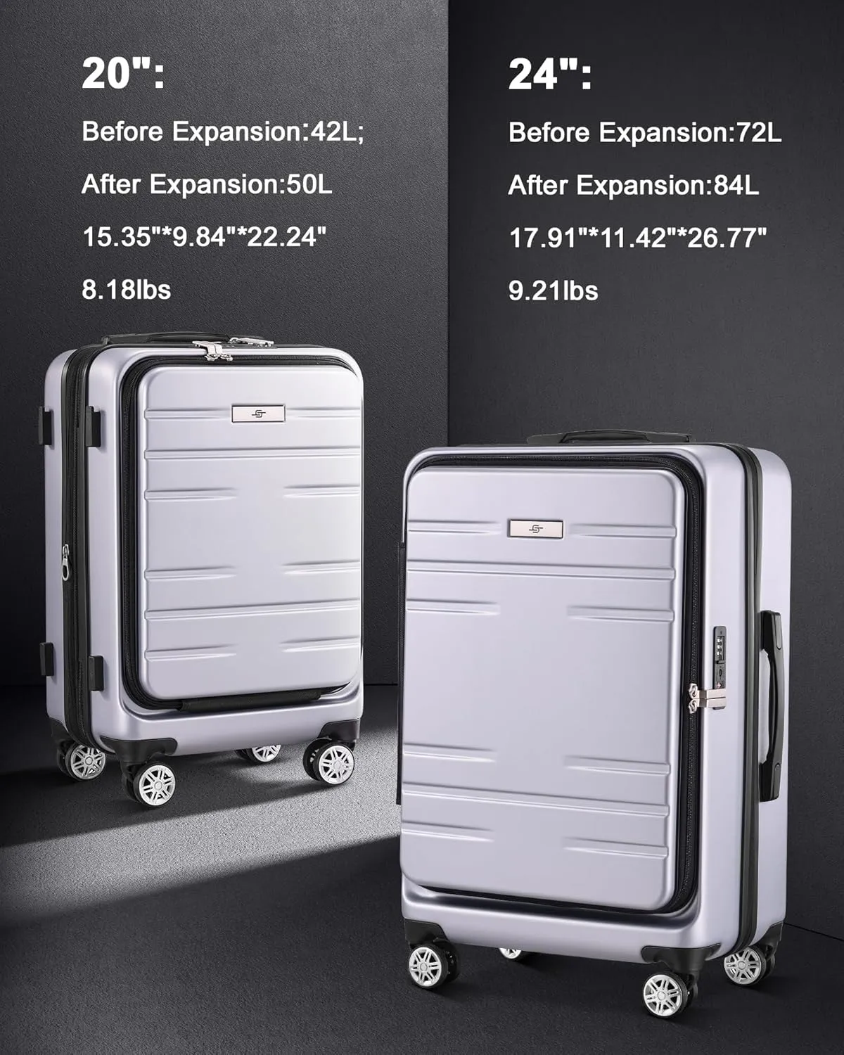 Suitour Luggage sets 2 pieceExpandable PC Hard Shell Luggage Sets 20" Carry-On 24" Checkd Suitcase Set