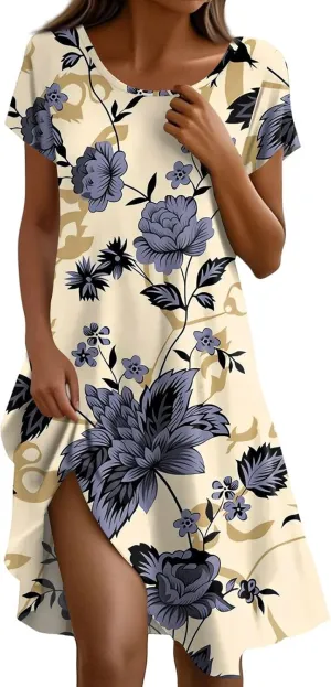 Summer Dresses for Women 2025 Casual Comfy Crew Neck Short Sleeve T Shirt Dress Beach Fashion Vacation Sundresses