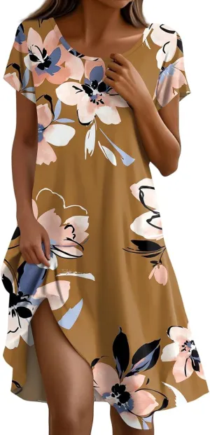 Summer Dresses for Women 2025 Casual Comfy Crew Neck Short Sleeve T Shirt Dress Beach Fashion Vacation Sundresses