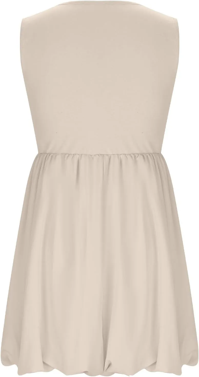 Summer Dresses Women 2025 Casual Sleeveless Tank Mini Short Dress Crew Neck Bubble Sundress Beach Wedding Guest Dress