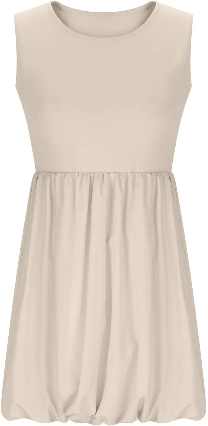 Summer Dresses Women 2025 Casual Sleeveless Tank Mini Short Dress Crew Neck Bubble Sundress Beach Wedding Guest Dress