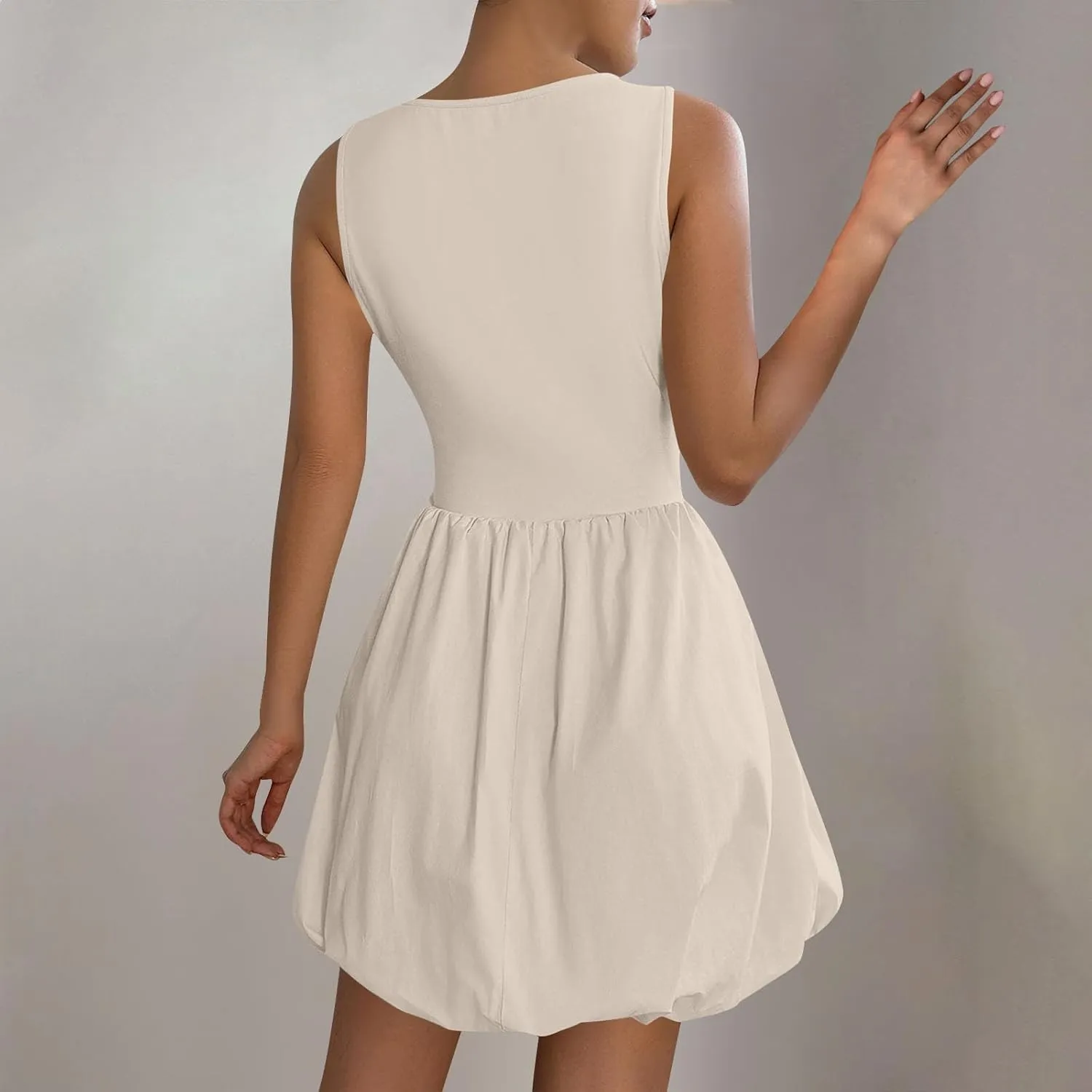 Summer Dresses Women 2025 Casual Sleeveless Tank Mini Short Dress Crew Neck Bubble Sundress Beach Wedding Guest Dress