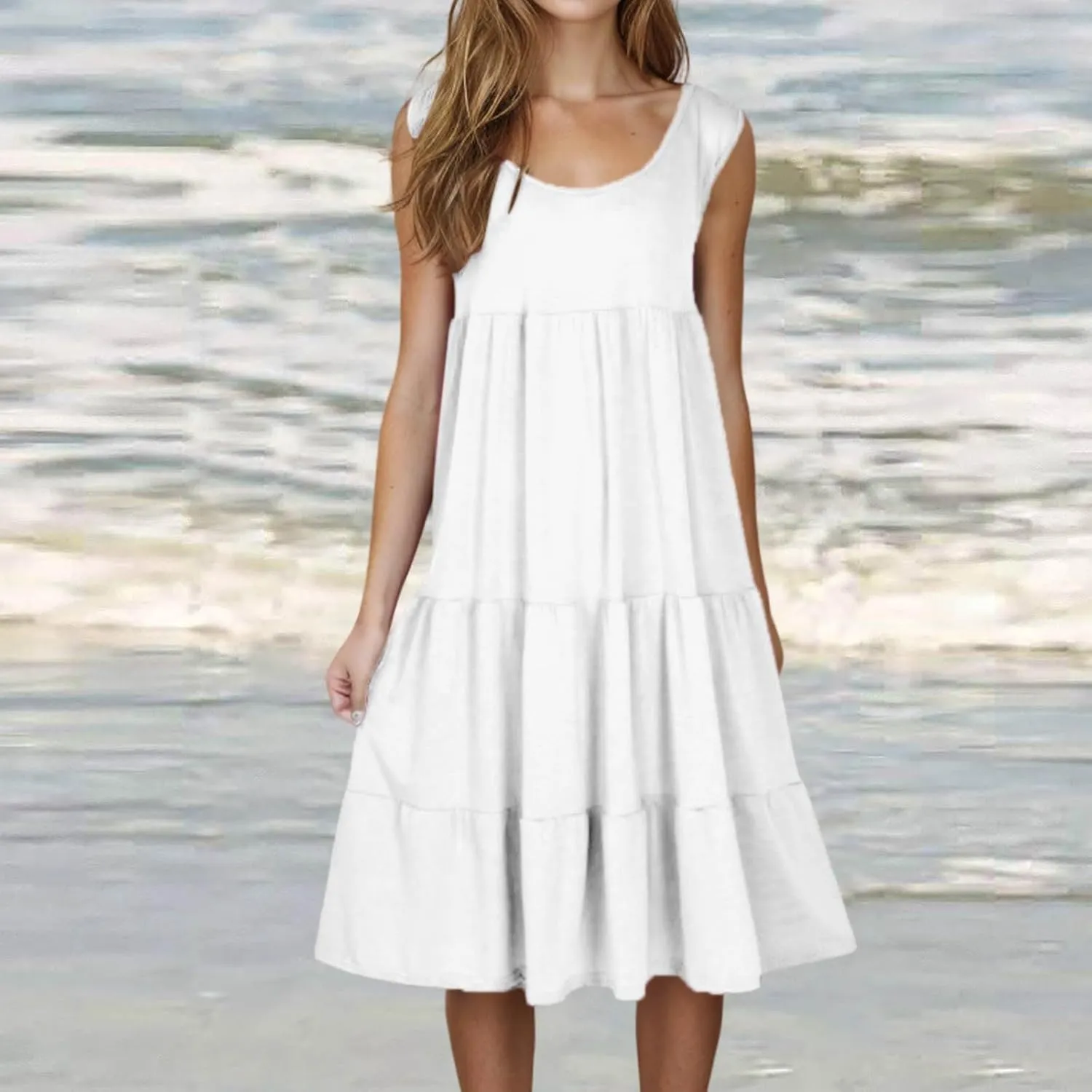 Summer Sundress for Women Casual Sleeveless Flowy Tiered Plus Size Dress Fashion Boho Beach Vacation Dresses S-5XL