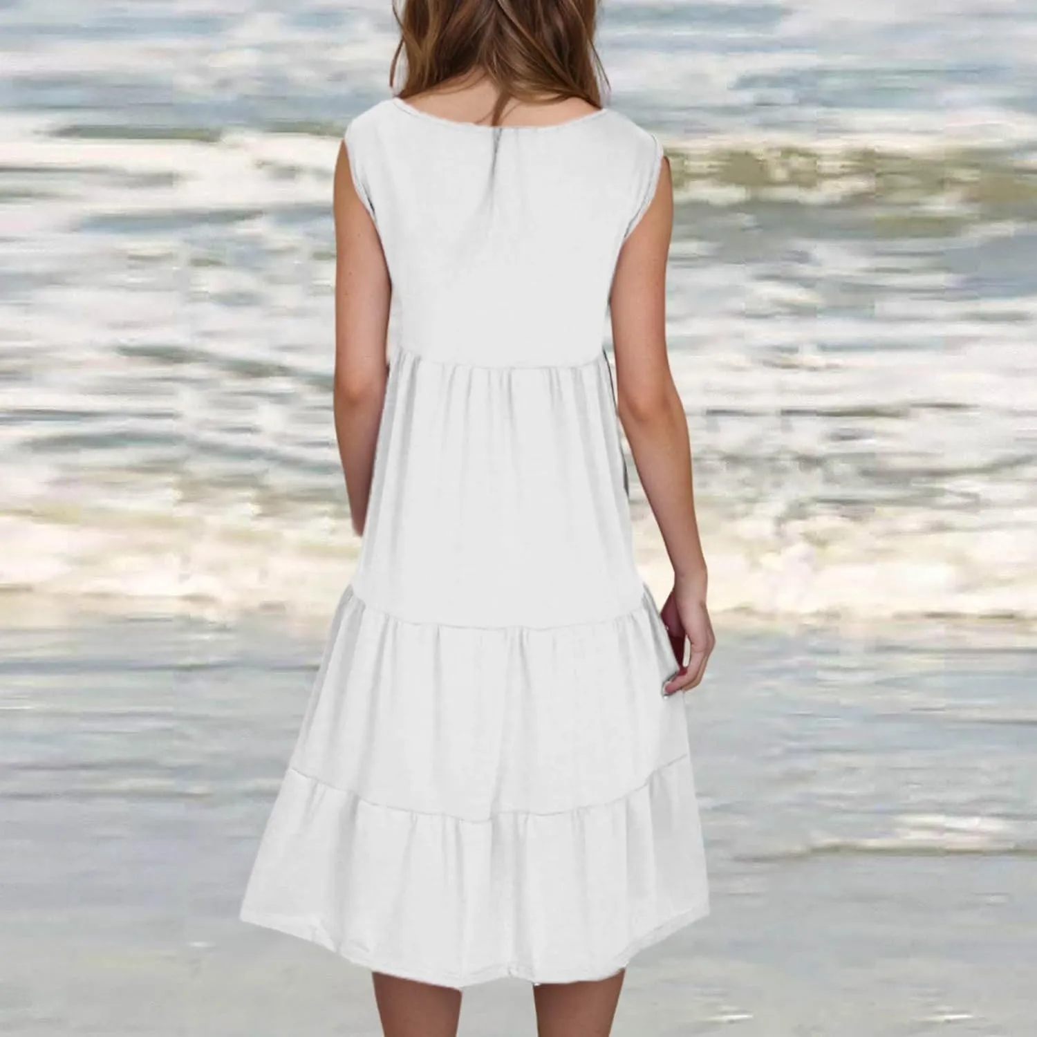 Summer Sundress for Women Casual Sleeveless Flowy Tiered Plus Size Dress Fashion Boho Beach Vacation Dresses S-5XL