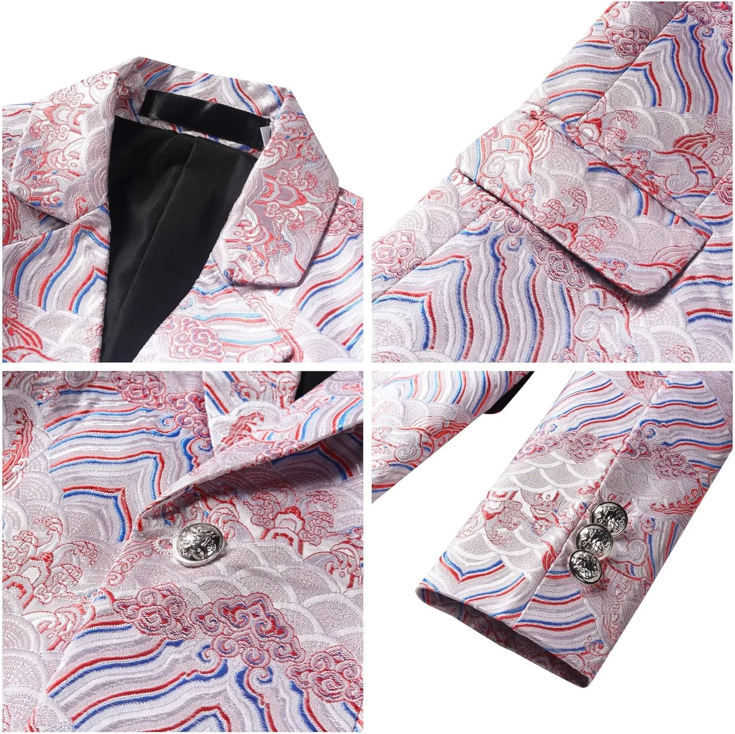 SWOTGdoby Boys 3 Pieces Suit Slim Fit Jacquard Tuxedo Formal Shawl Collar Jacket Vest Pants Ring Bearer Outfit Wedding Prom