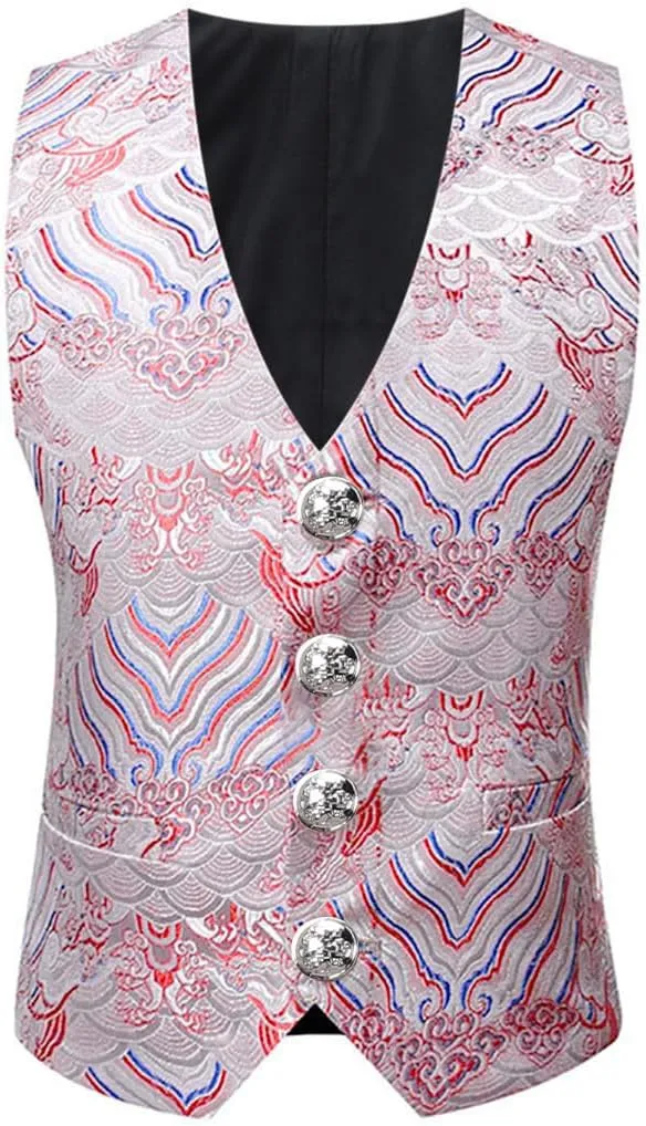 SWOTGdoby Boys 3 Pieces Suit Slim Fit Jacquard Tuxedo Formal Shawl Collar Jacket Vest Pants Ring Bearer Outfit Wedding Prom