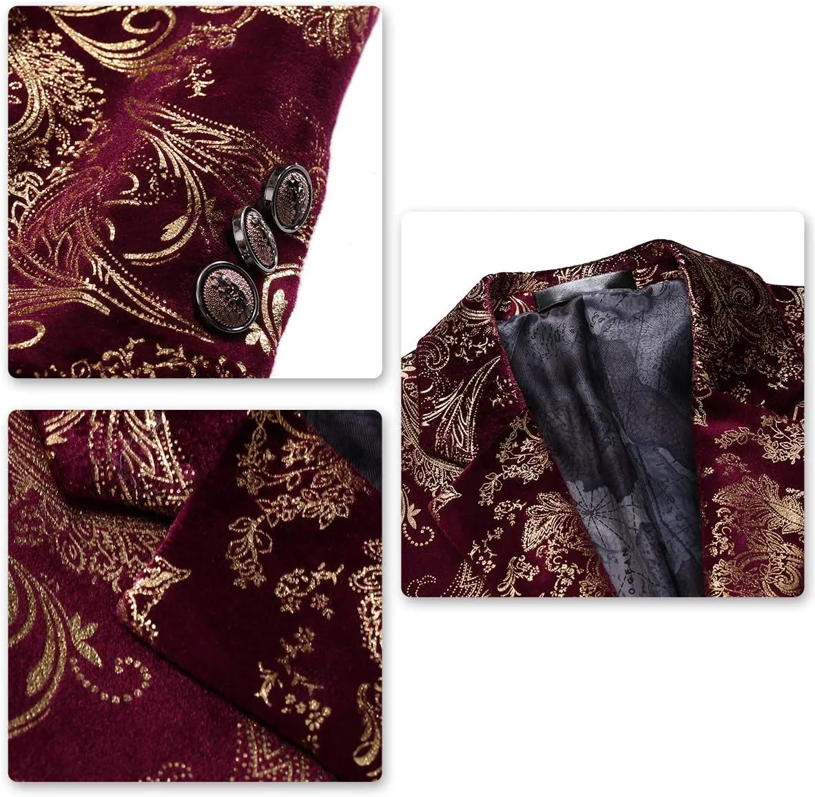 SWOTGdoby Boys Suit Formal Tuexdo Golden Jacquard Slim Fit 2 Pieces Suit Set Jacket Pants for Wedding Prom Party