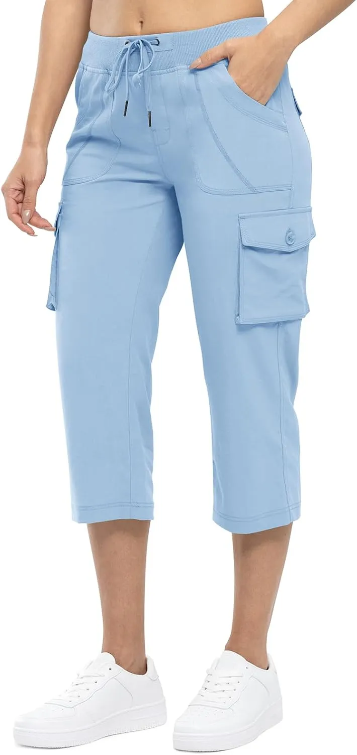 TBMPOY Womens Cargo Capris Lightweight Hiking Pants 6 Pockets Quick Dry Casual Outdoor Trip Loose Shorts Cropped Cotton