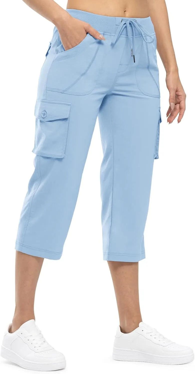TBMPOY Womens Cargo Capris Lightweight Hiking Pants 6 Pockets Quick Dry Casual Outdoor Trip Loose Shorts Cropped Cotton