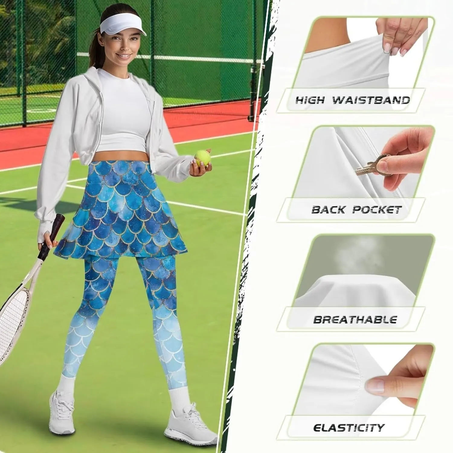 Tennis Skirt with Leggings for Women Active Sport Running Skort Pants Slim Fit Workout Trousers