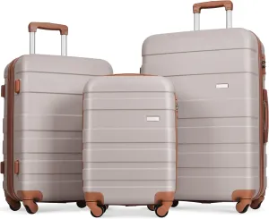 Travel Smarter with Lightweight Hardshell Luggage Set, 3-Piece Suitcases with 360-Degree Spinner Wheels, Light Brown