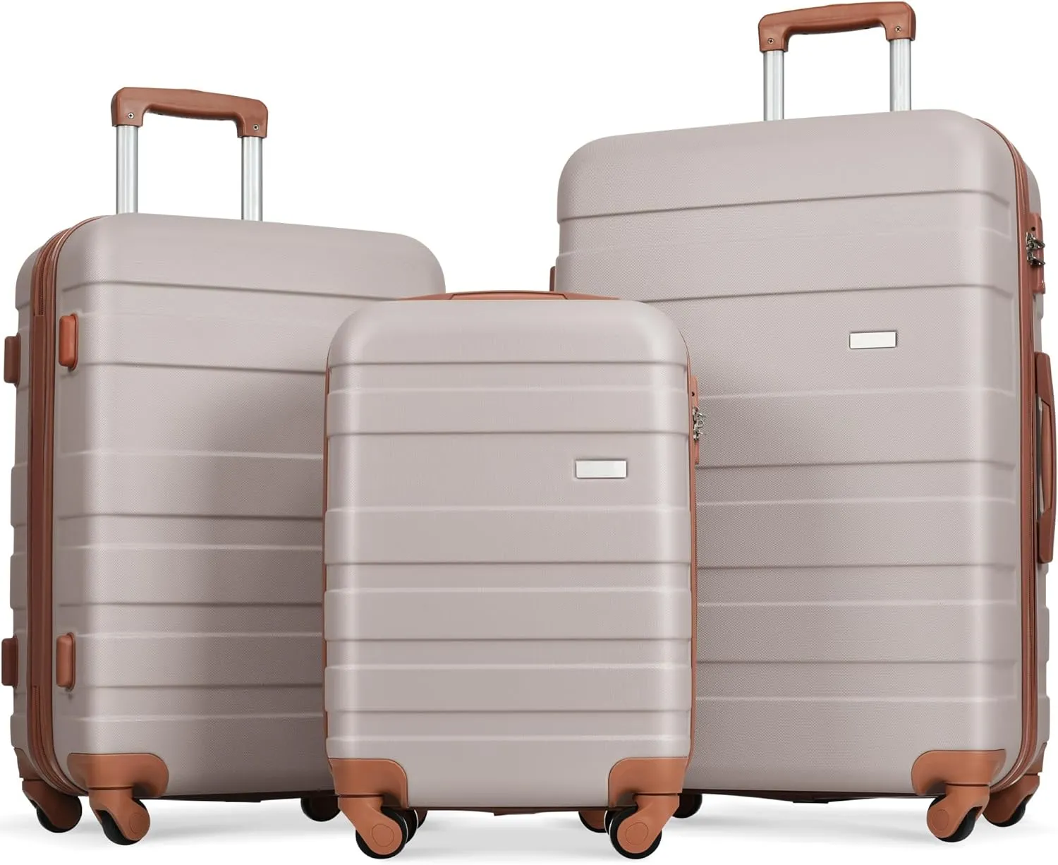 Travel Smarter with Lightweight Hardshell Luggage Set, 3-Piece Suitcases with 360-Degree Spinner Wheels, Light Brown