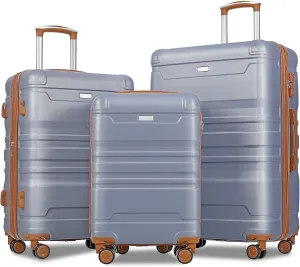 Travel with Expandable Hardshell Luggage Set, Lightweight ABS Material, 3-Piece with Spinner Wheels, Blue