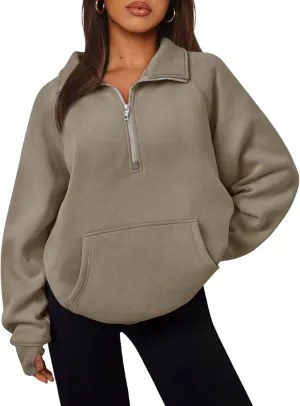 Trendy Queen Womens Oversized Sweatshirts Quarter Zip Pullover Long Sleeve Fall Fashion 2025 Winter Clothes Thumb Holes