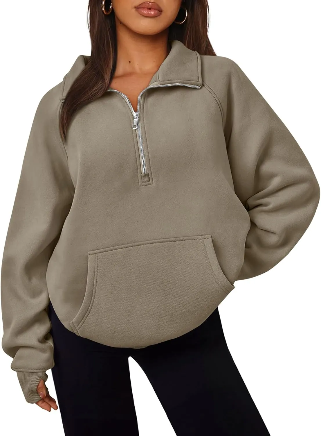 Trendy Queen Womens Oversized Sweatshirts Quarter Zip Pullover Long Sleeve Fall Fashion 2025 Winter Clothes Thumb Holes