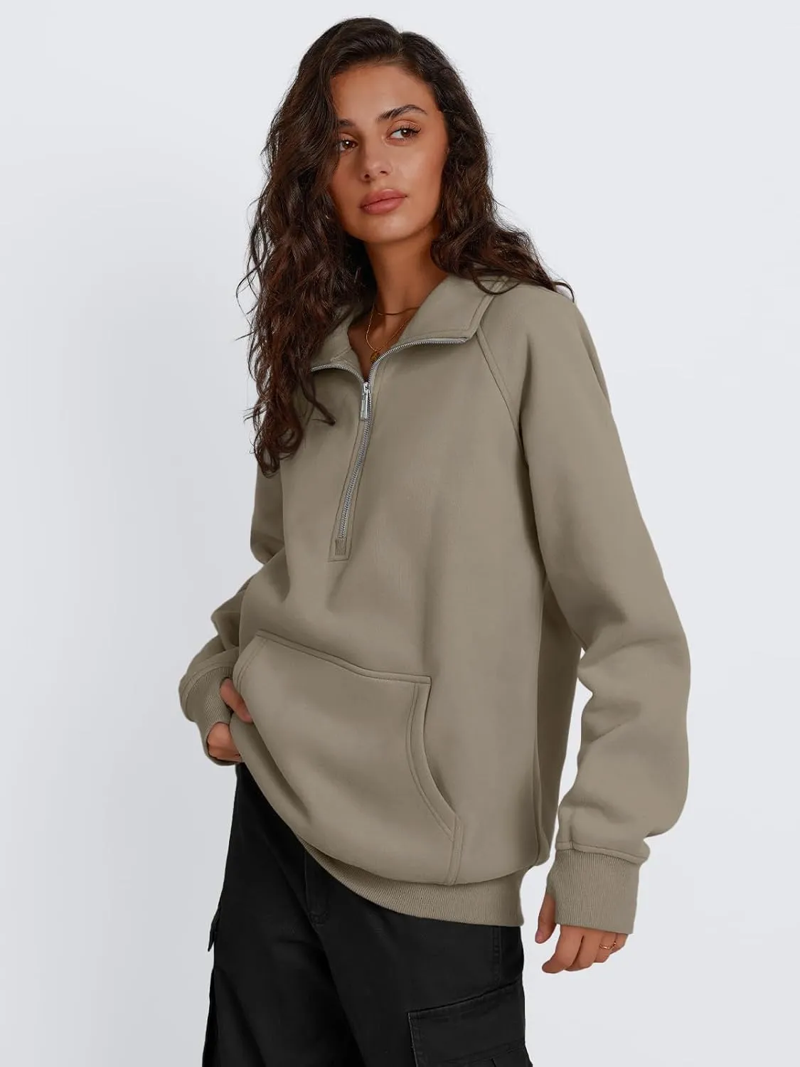 Trendy Queen Womens Oversized Sweatshirts Quarter Zip Pullover Long Sleeve Fall Fashion 2025 Winter Clothes Thumb Holes