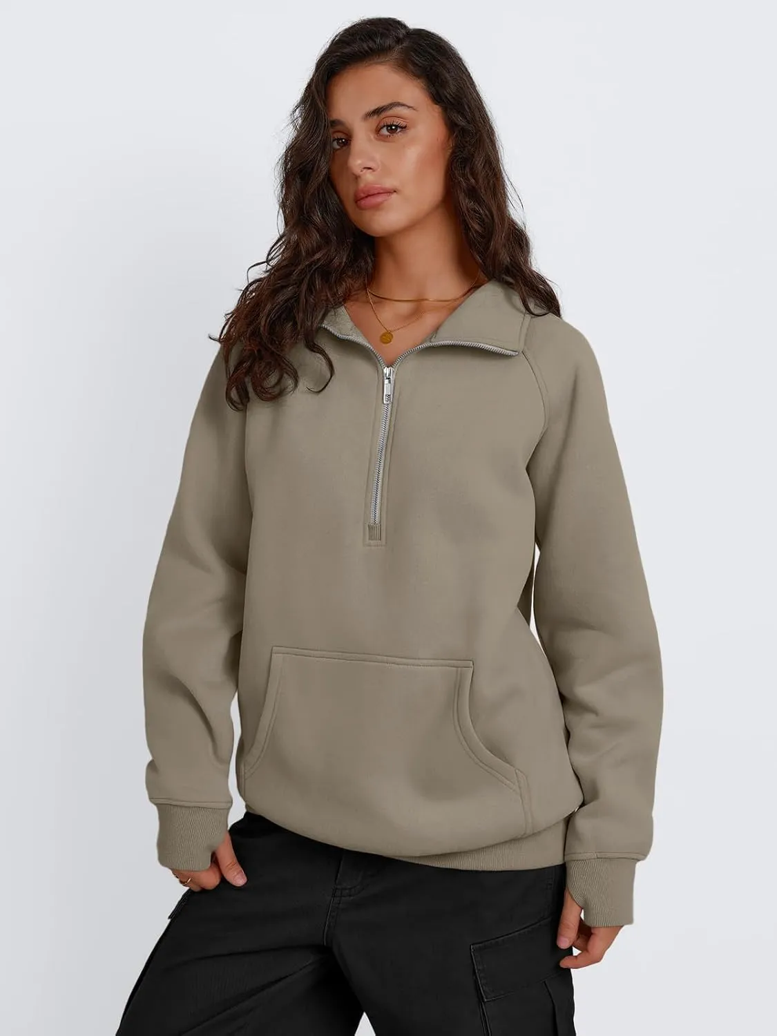 Trendy Queen Womens Oversized Sweatshirts Quarter Zip Pullover Long Sleeve Fall Fashion 2025 Winter Clothes Thumb Holes