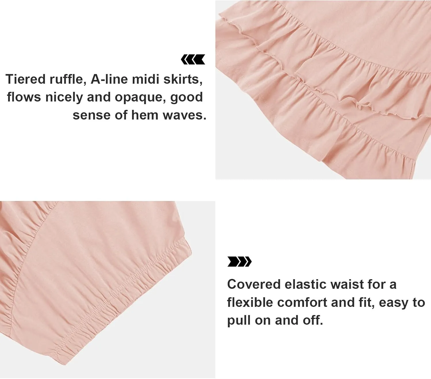 UNACOO 2 Packs 100% Cotton Tiered Ruffle Skirt with Elastic Waistband for Girls
