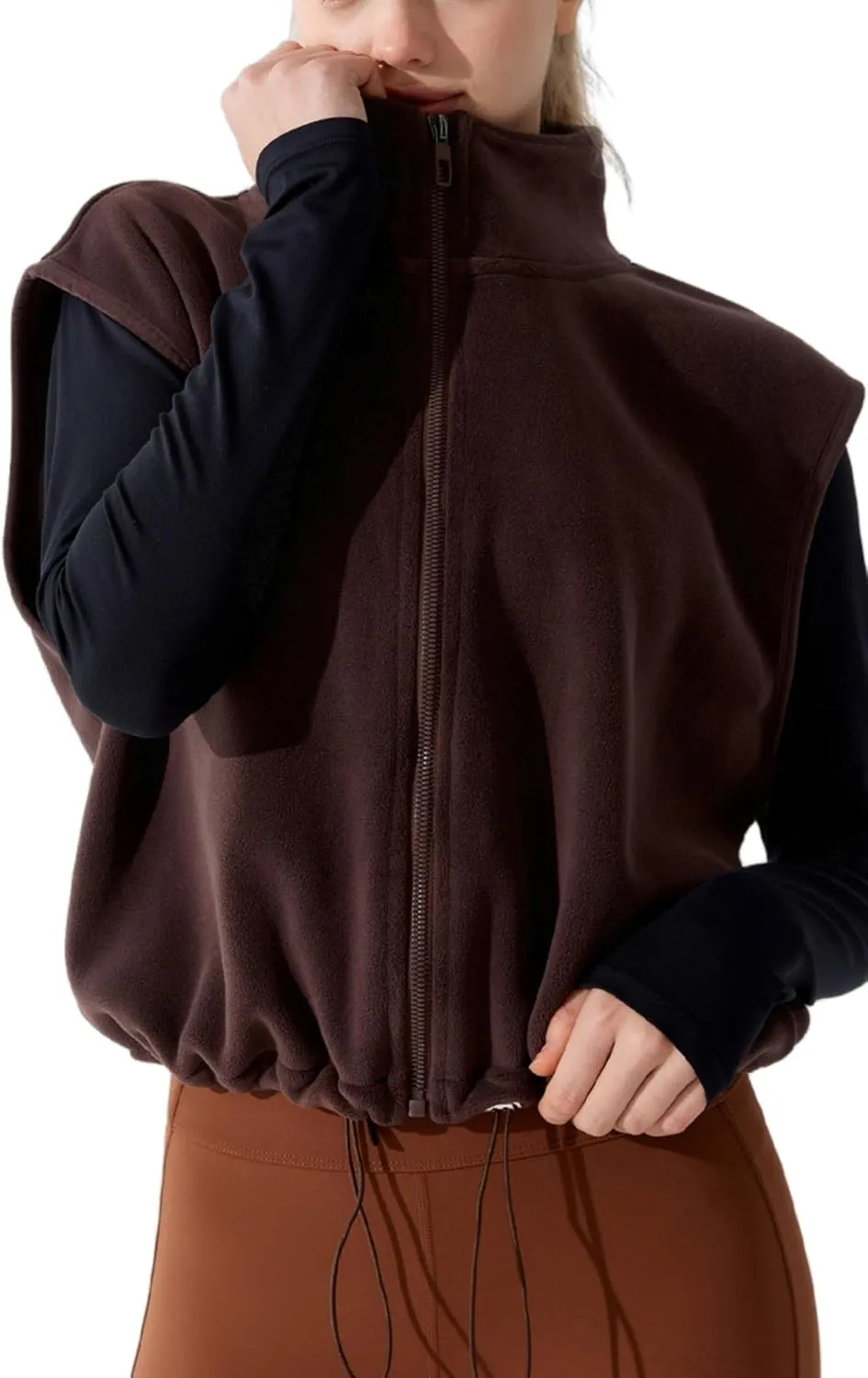 Unilexi Womens Full Zip Fleece Vest Stand Collar Sherpa Crop Sleeveless Coat Zipper Fitness Vest
