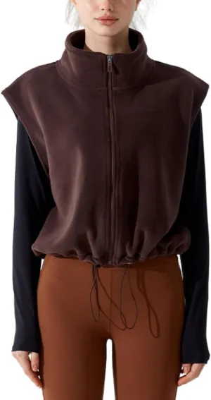 Unilexi Womens Full Zip Fleece Vest Stand Collar Sherpa Crop Sleeveless Coat Zipper Fitness Vest