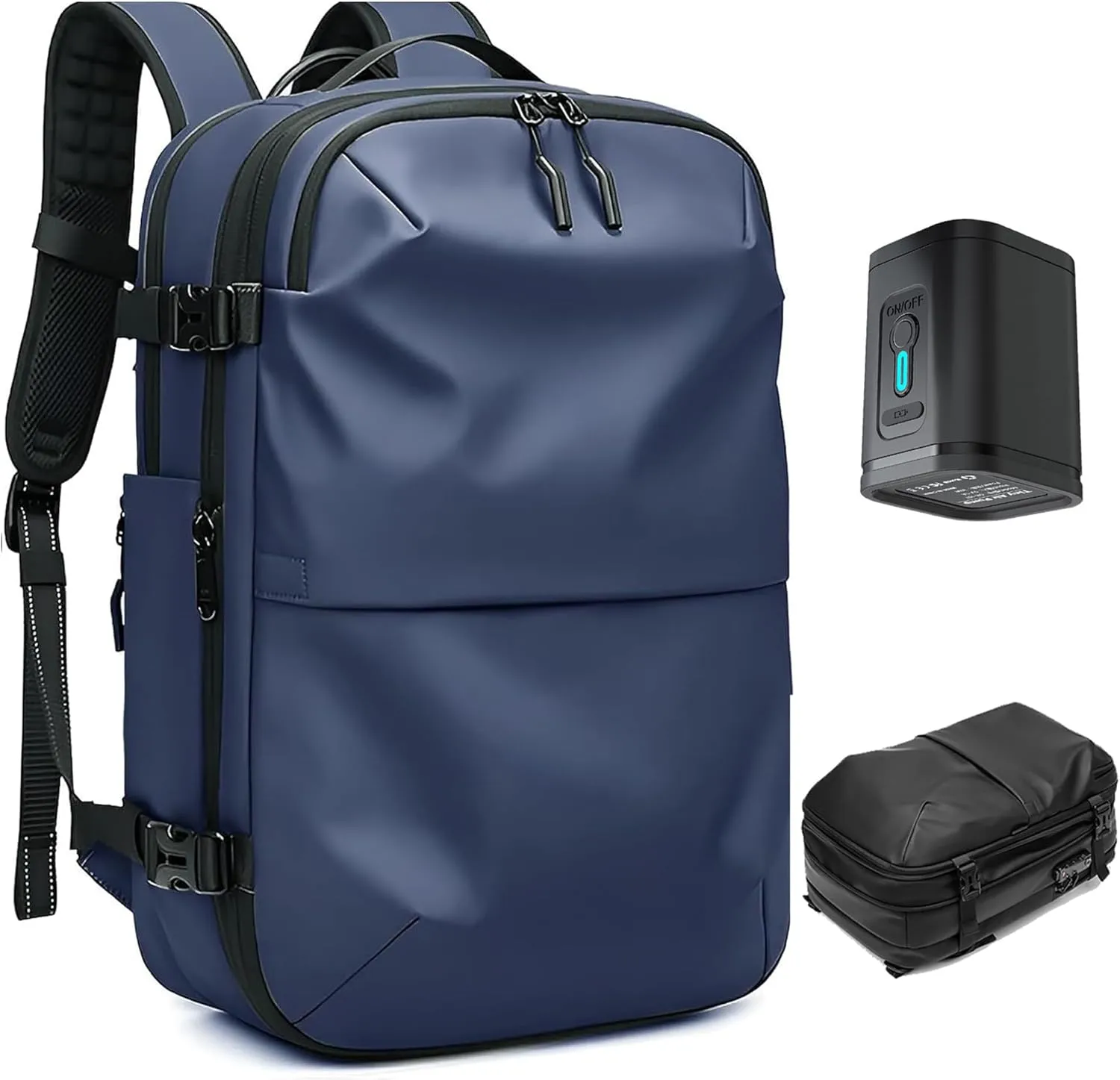VacPack Backpack with Vacuum, 60L Airback Backpack, Waterproof with TSA Lock, Compression Feature, Fits 17 Laptop, Ideal for Airplane Travel (Blue with pump)