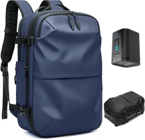 VacPack Backpack with Vacuum, 60L Airback Backpack, Waterproof with TSA Lock, Compression Feature, Fits 17 Laptop, Ideal for Airplane Travel (Blue with pump)