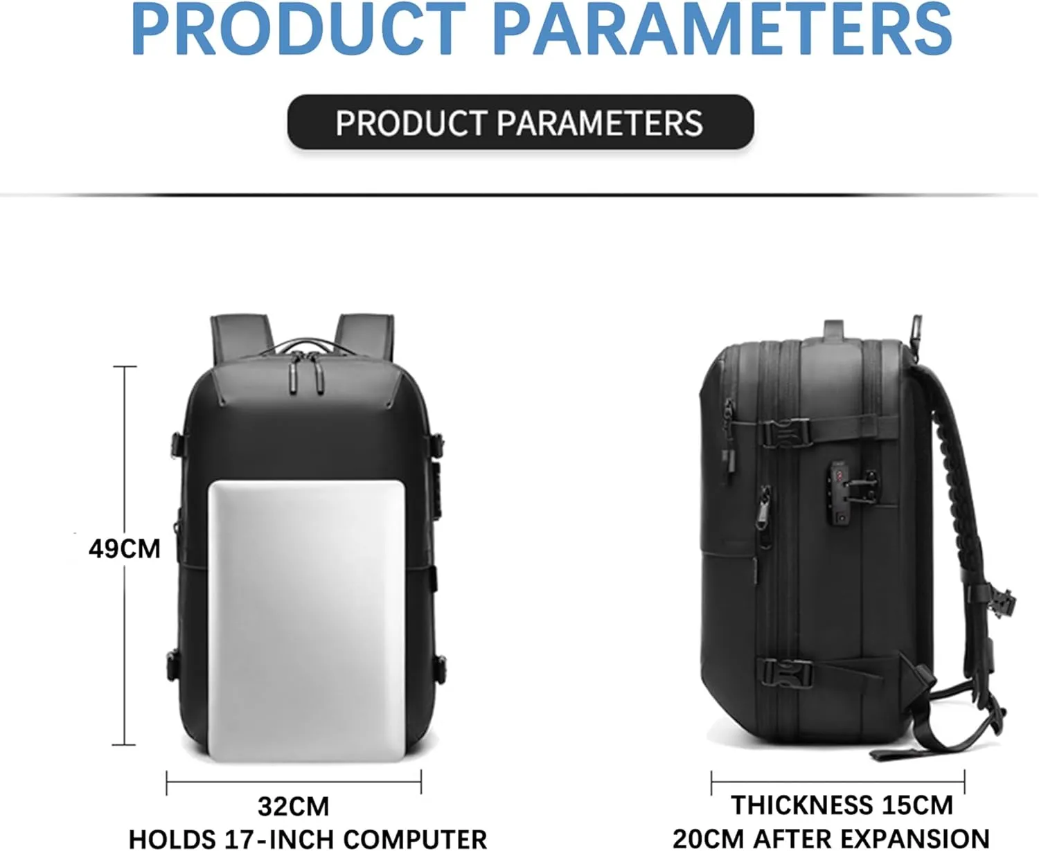 Vacuum Backpack Travel, 60L Airback Backpack, Waterproof with TSA Lock, Compression Feature, Fits 19 Laptop, Ideal for Airplane Travel (Black)