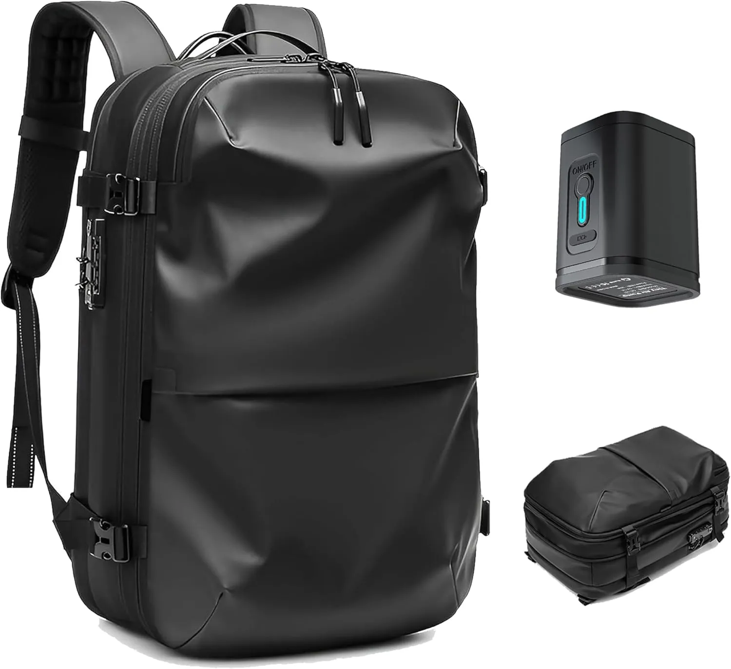 Vacuum Backpack Travel, 60L Airback Backpack, Waterproof with TSA Lock, Compression Feature, Fits 19 Laptop, Ideal for Airplane Travel (Black)