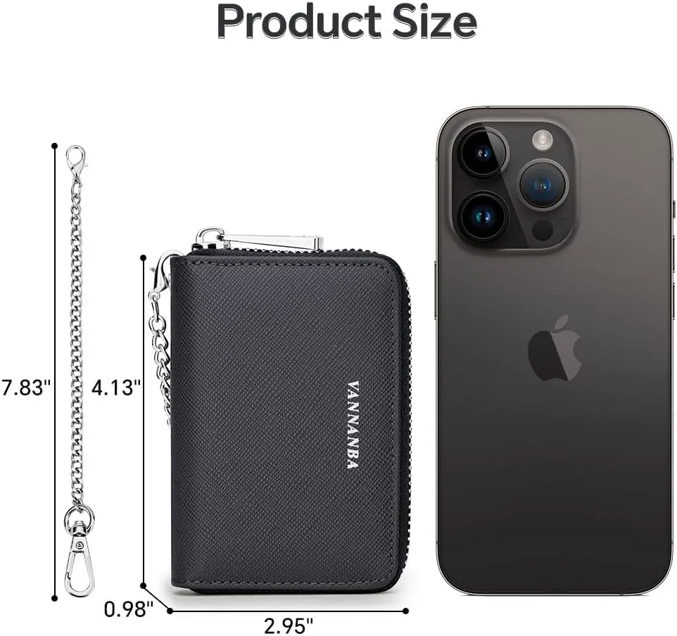 VANNANBA Chain Wallet Zipper Large Capacity Organizer Accordion Wallet Genuine Leather Purse RFID Blocking Wallet for Men,black10