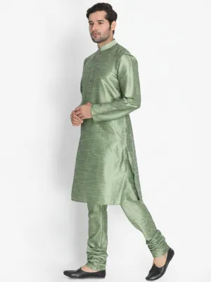 VASTRAMAY Light Green Cotton Silk Kurta Set