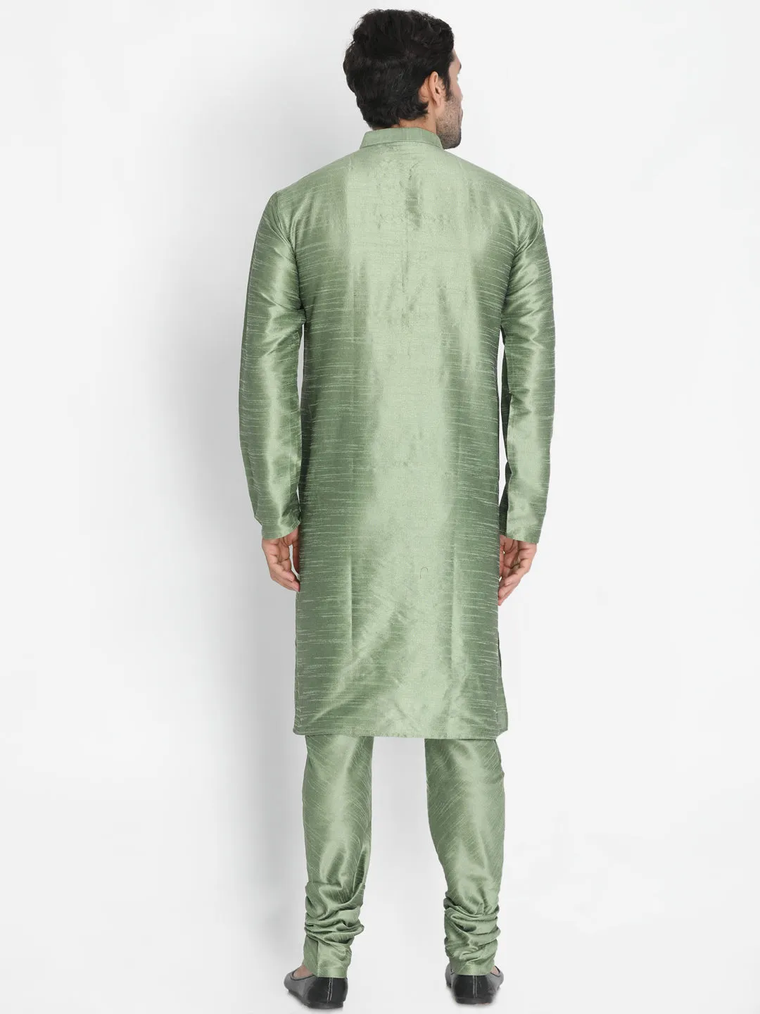 VASTRAMAY Light Green Cotton Silk Kurta Set