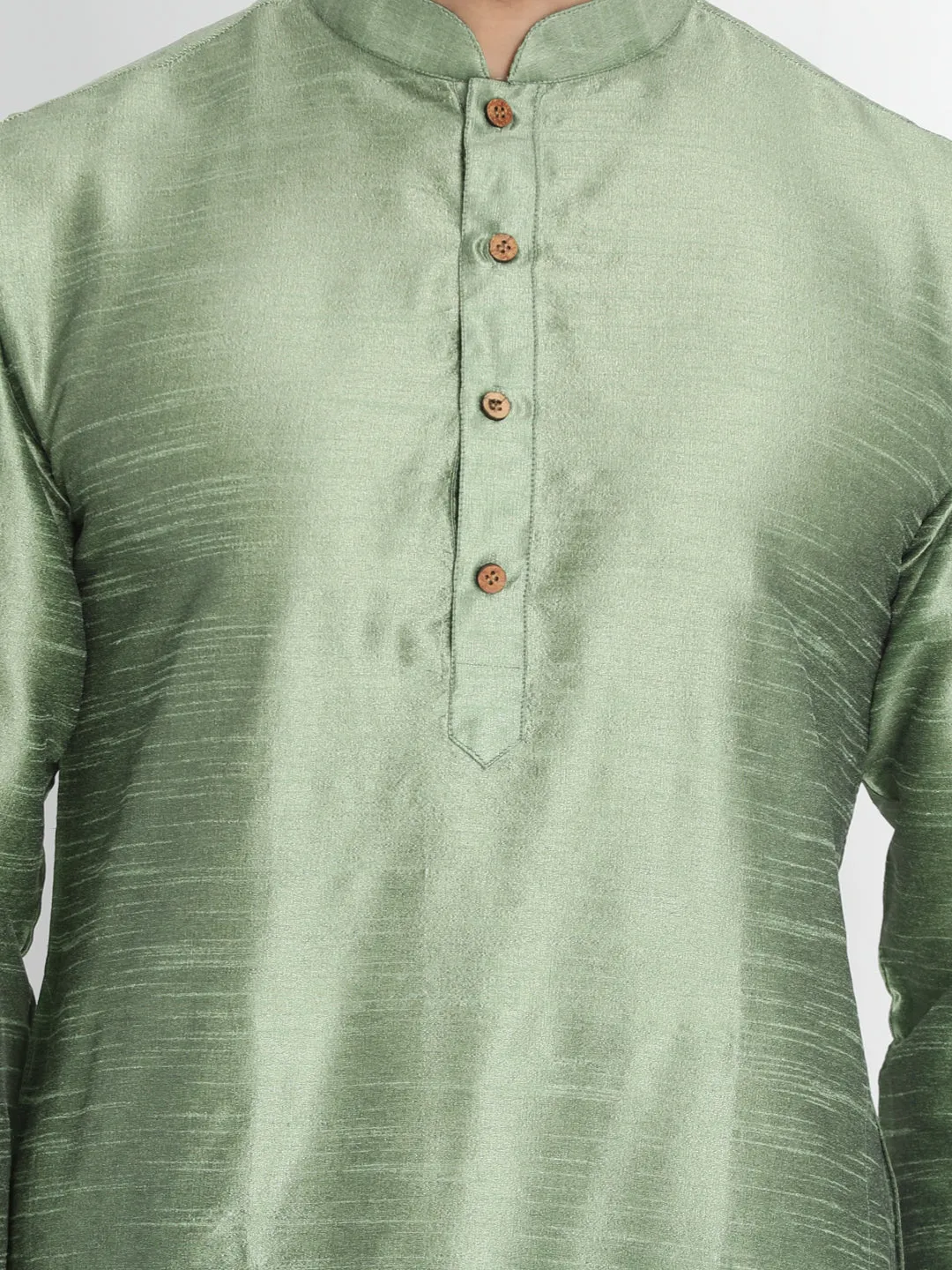 VASTRAMAY Light Green Cotton Silk Kurta Set